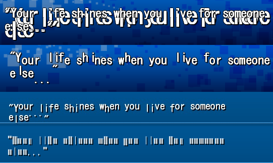 While debugging the text issues and trying to understand the text drawing code through trial and error, a variety of unusual but amusing variations were created.